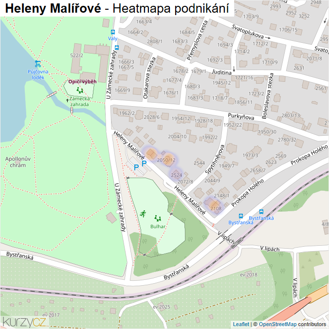 Mapa Heleny Malířové - Firmy v ulici.