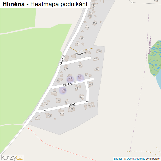 Mapa Hliněná - Firmy v ulici.