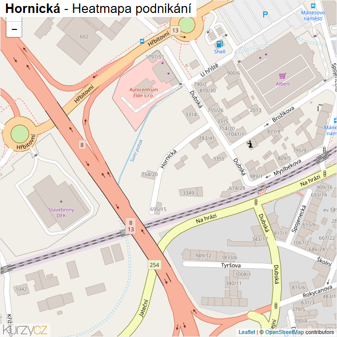 Mapa Hornická - Firmy v ulici.