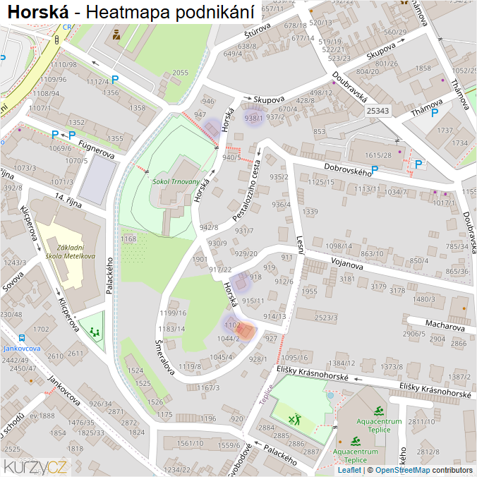 Mapa Horská - Firmy v ulici.
