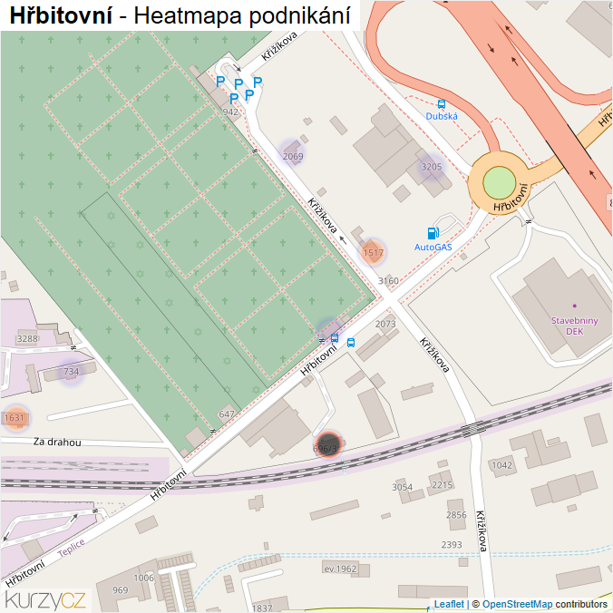 Mapa Hřbitovní - Firmy v ulici.