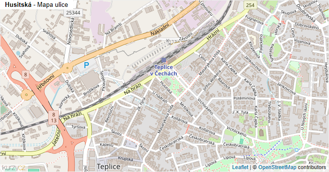Husitská - mapa ulice