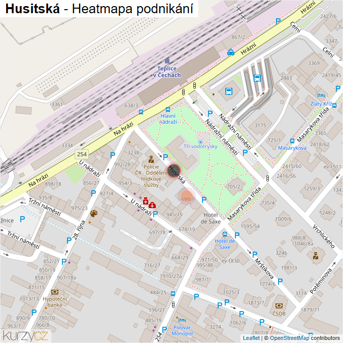 Mapa Husitská - Firmy v ulici.