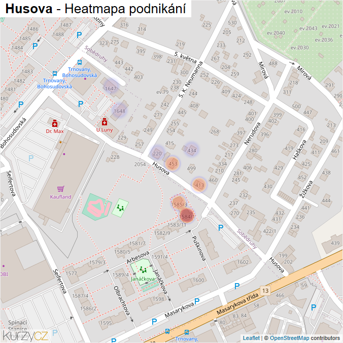 Mapa Husova - Firmy v ulici.