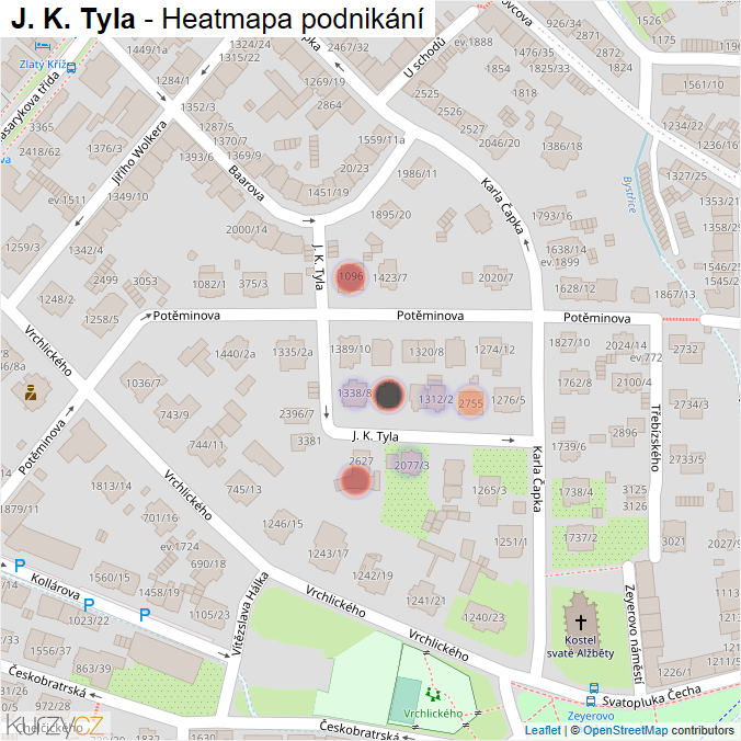 Mapa J. K. Tyla - Firmy v ulici.