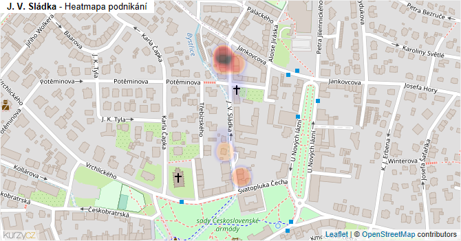 J. V. Sládka - mapa podnikání
