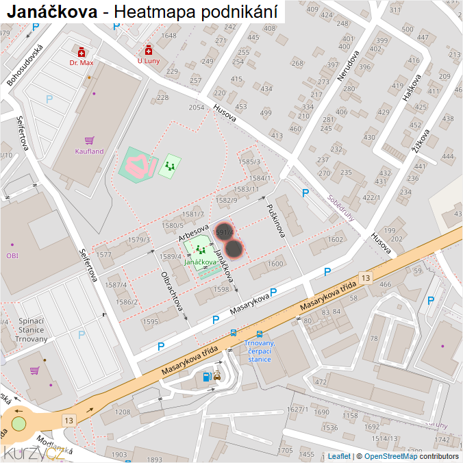Mapa Janáčkova - Firmy v ulici.