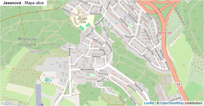 Jasanová - mapa ulice