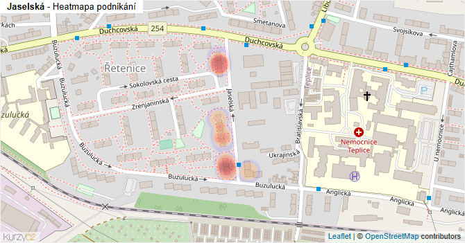 Jaselská - mapa podnikání