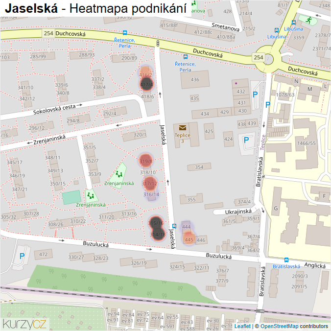 Mapa Jaselská - Firmy v ulici.