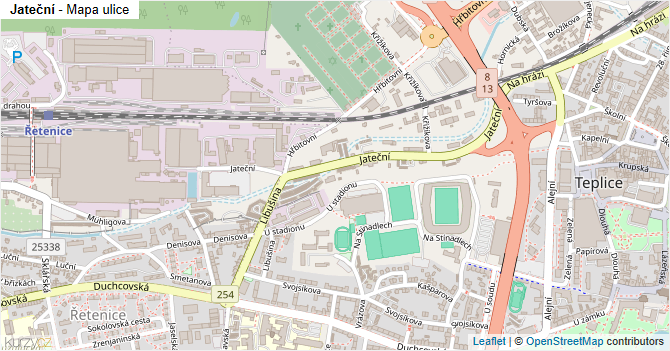 Jateční - mapa ulice