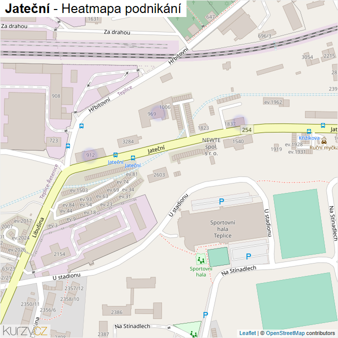 Mapa Jateční - Firmy v ulici.
