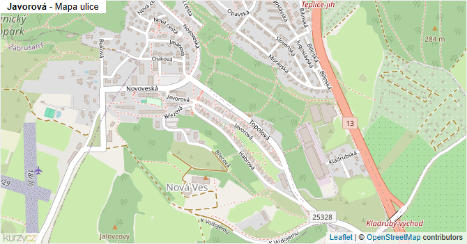 Javorová - mapa ulice