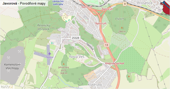 Javorová - záplavové mapy stoleté vody