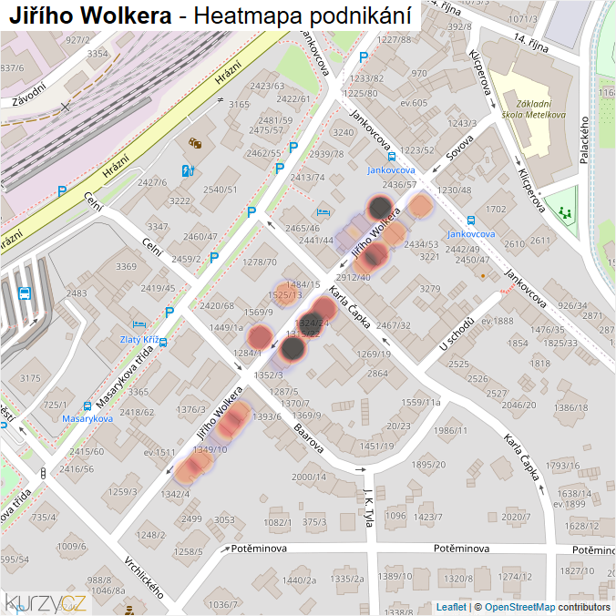 Mapa Jiřího Wolkera - Firmy v ulici.