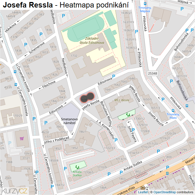 Mapa Josefa Ressla - Firmy v ulici.