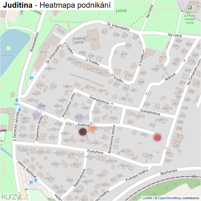 Mapa Juditina - Firmy v ulici.