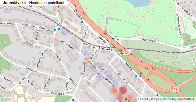 Jugoslávská - mapa podnikání