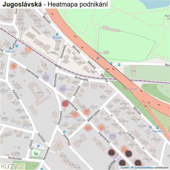 Mapa Jugoslávská - Firmy v ulici.