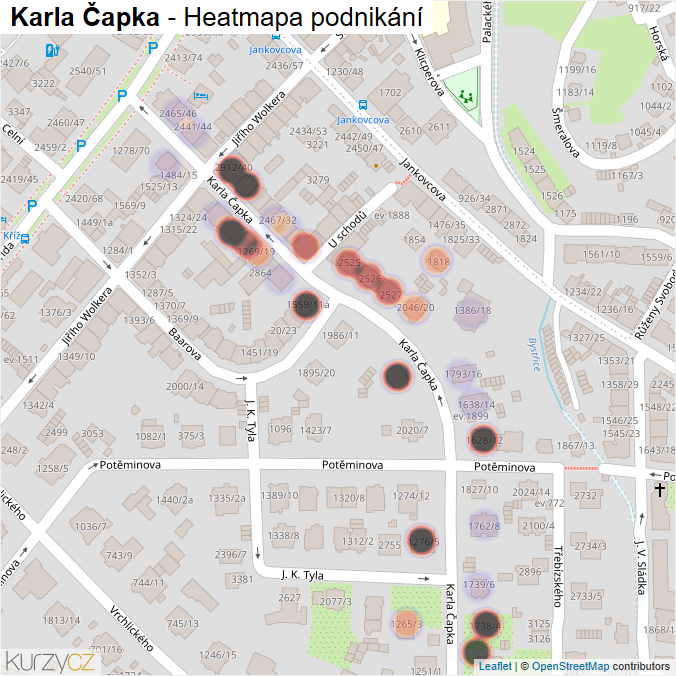 Mapa Karla Čapka - Firmy v ulici.
