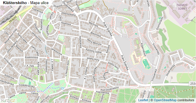 Klášterského - mapa ulice