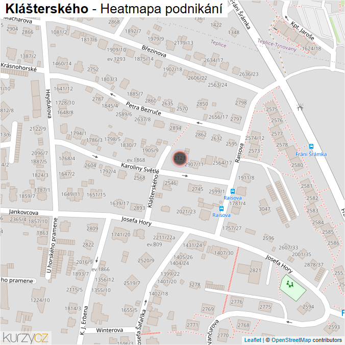 Mapa Klášterského - Firmy v ulici.