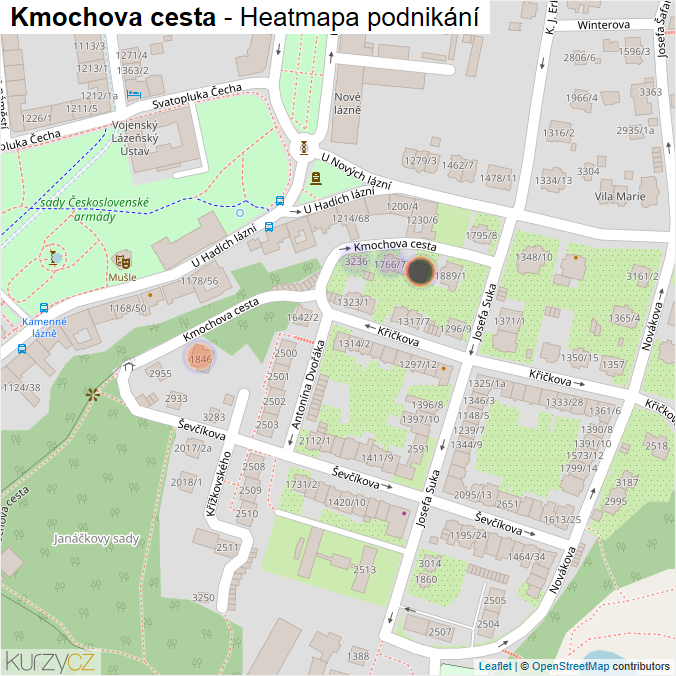 Mapa Kmochova cesta - Firmy v ulici.