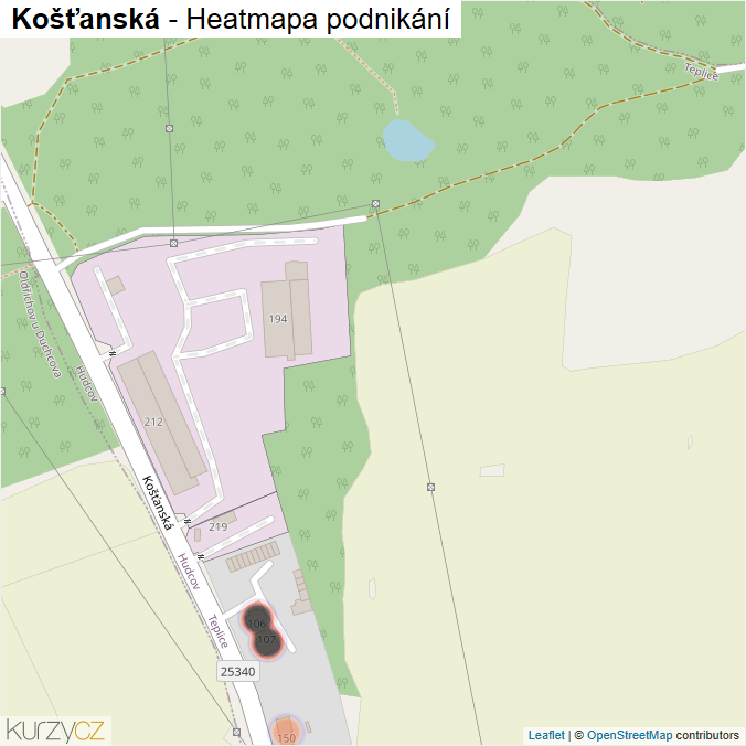 Mapa Košťanská - Firmy v ulici.