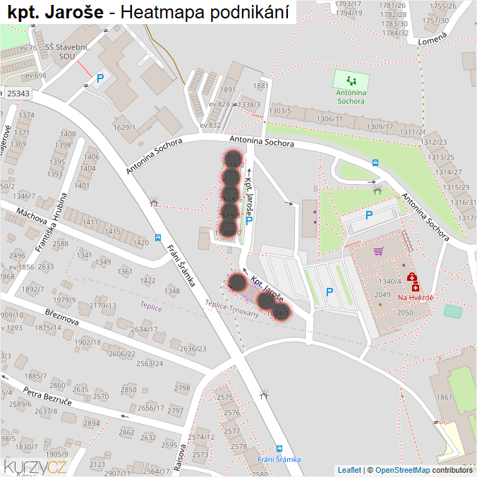 Mapa kpt. Jaroše - Firmy v ulici.