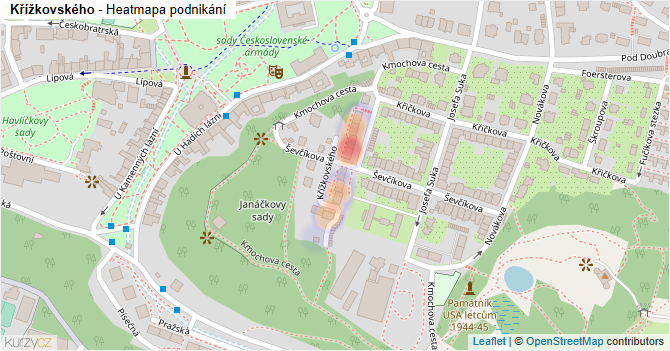 Křížkovského - mapa podnikání