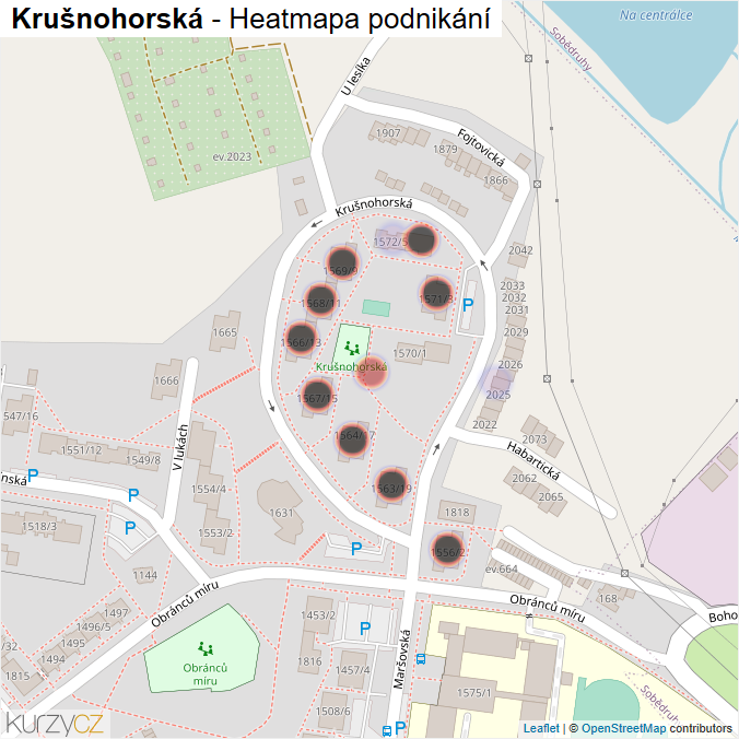 Mapa Krušnohorská - Firmy v ulici.