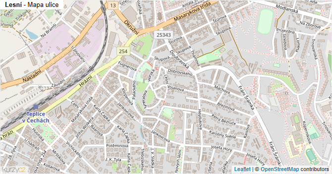 Lesní - mapa ulice