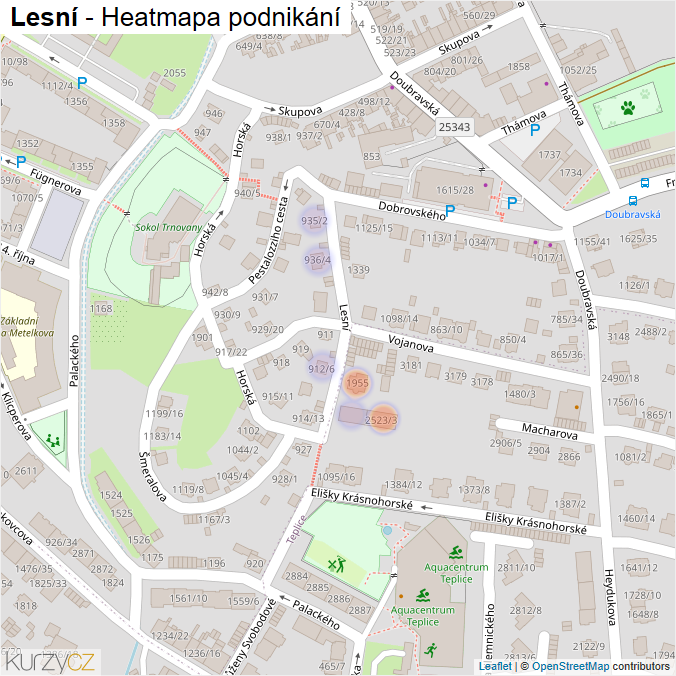 Mapa Lesní - Firmy v ulici.