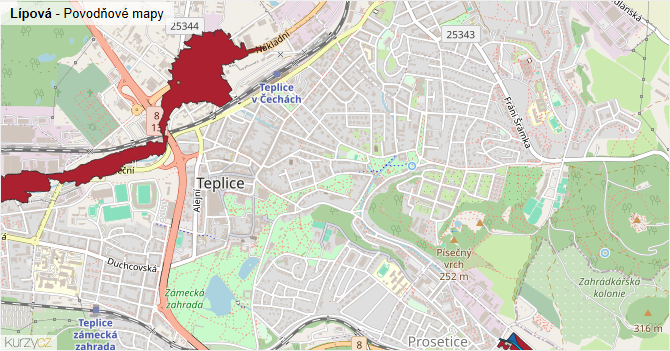 Lípová - záplavové mapy stoleté vody
