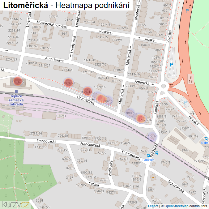 Mapa Litoměřická - Firmy v ulici.