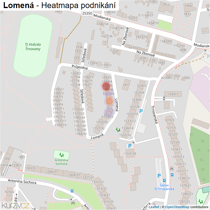 Mapa Lomená - Firmy v ulici.