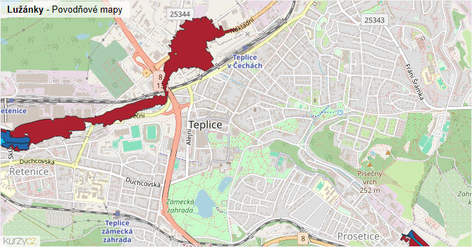 Lužánky - záplavové mapy stoleté vody