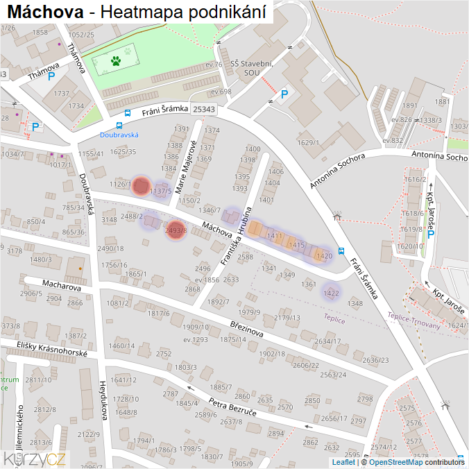Mapa Máchova - Firmy v ulici.