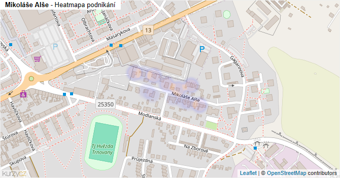 Mikoláše Alše - mapa podnikání
