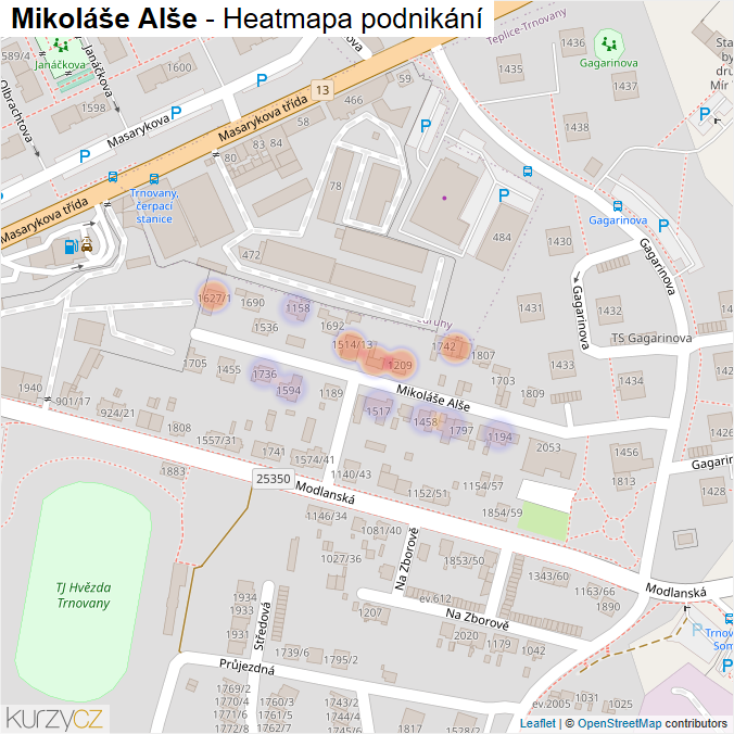 Mapa Mikoláše Alše - Firmy v ulici.