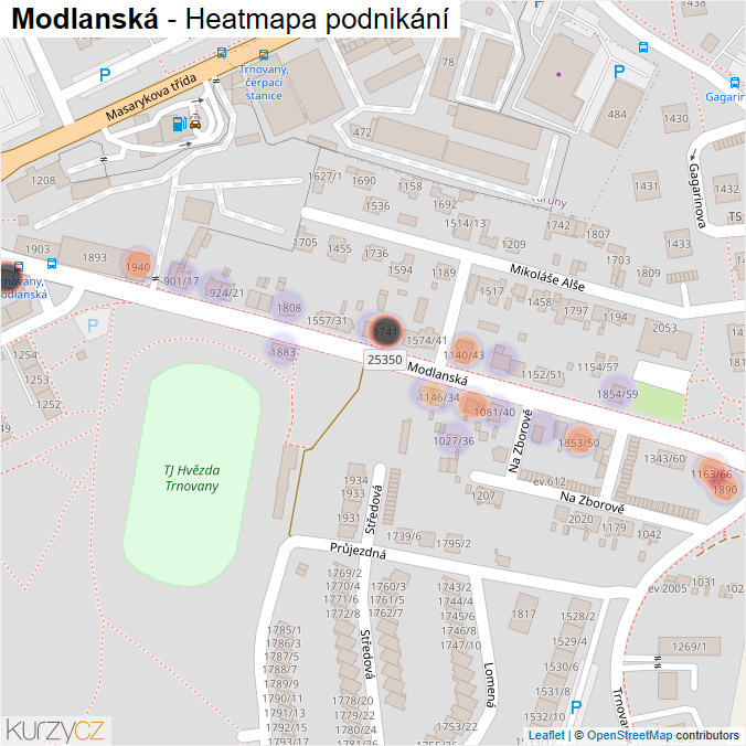Mapa Modlanská - Firmy v ulici.