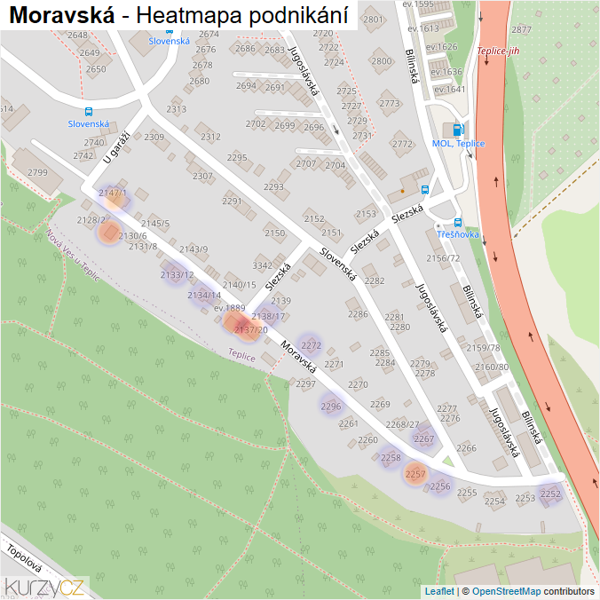 Mapa Moravská - Firmy v ulici.