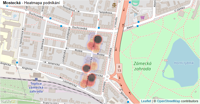 Mostecká - mapa podnikání