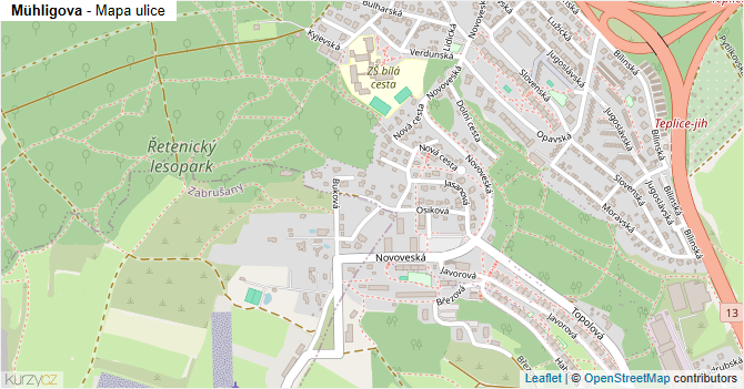 Mühligova - mapa ulice