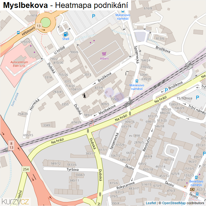 Mapa Myslbekova - Firmy v ulici.