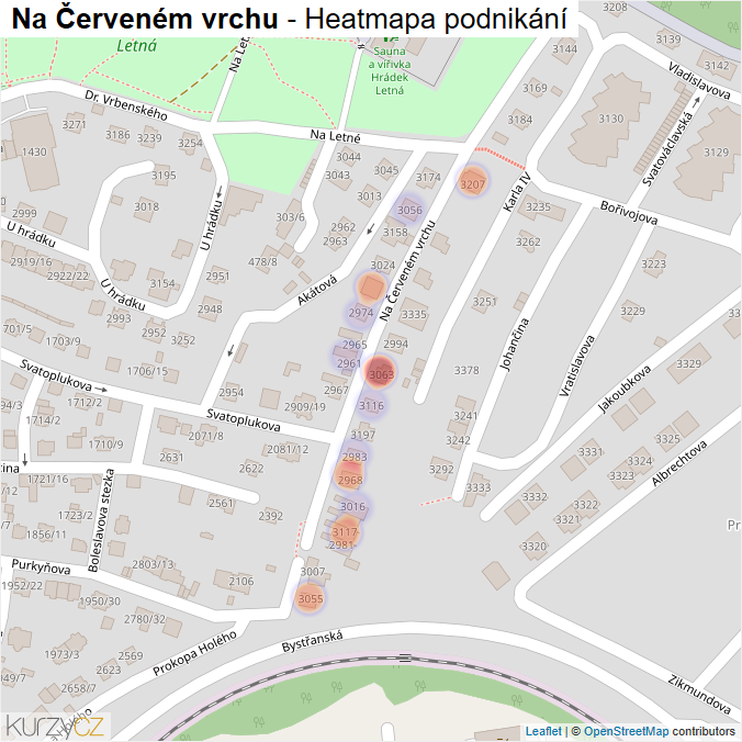 Mapa Na Červeném vrchu - Firmy v ulici.