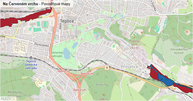 Na Červeném vrchu - záplavové mapy stoleté vody