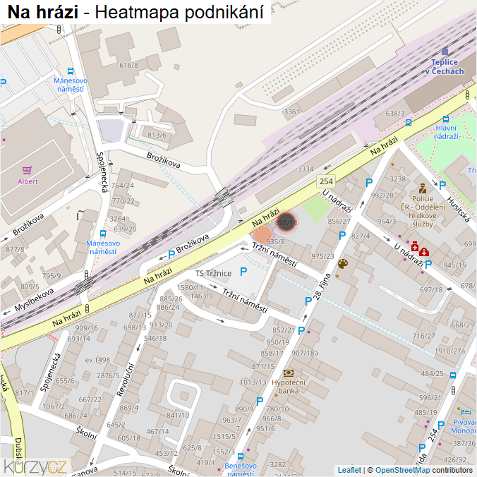 Mapa Na hrázi - Firmy v ulici.