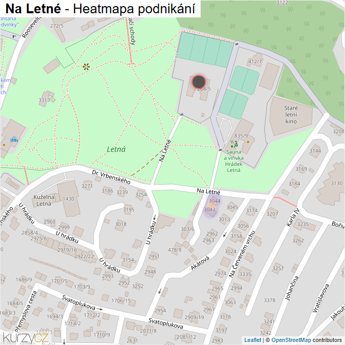 Mapa Na Letné - Firmy v ulici.