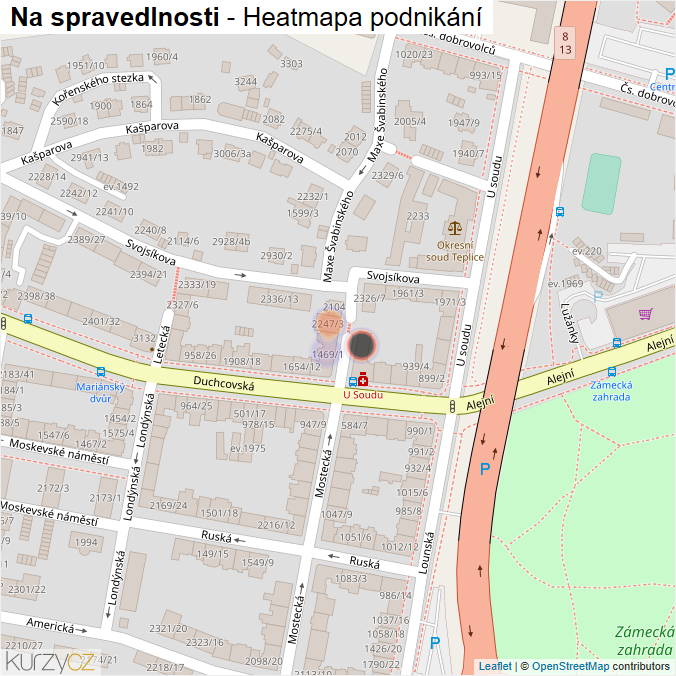 Mapa Na spravedlnosti - Firmy v ulici.